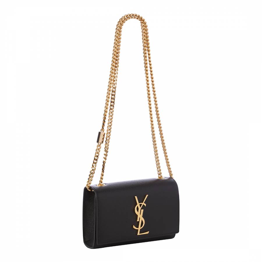 black crossbody bag with gold chain