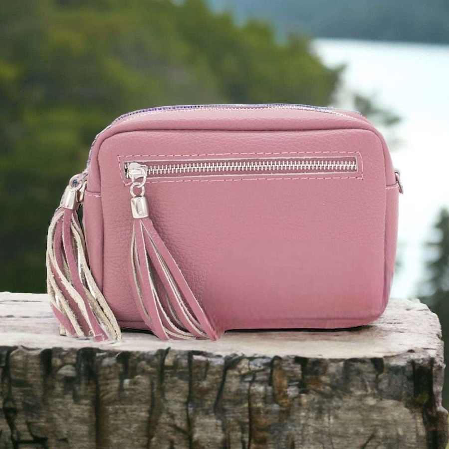 Pink Leather Crossbody Bag